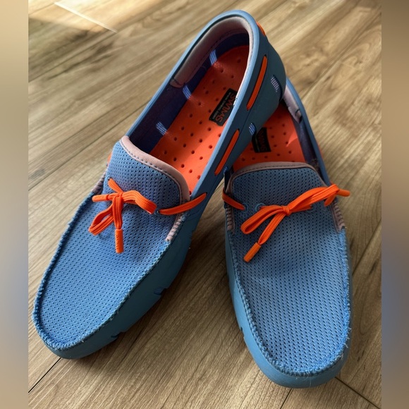 SWIMS Braided Lace Loafer Shoes Mens Size 9 Blue Orange Washable Slip On - Picture 1 of 10